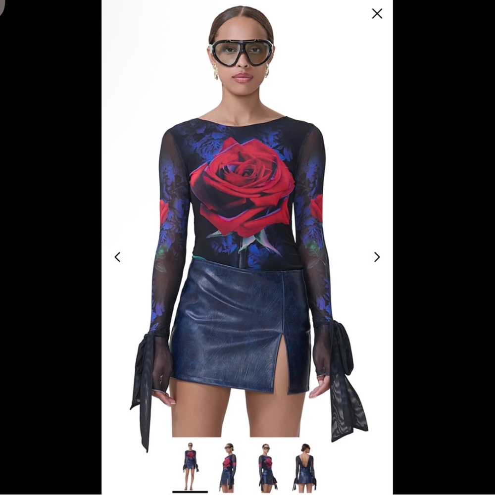 AFRM Black and Red Floral Mesh Top